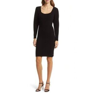 HUGO BOSS  Long Sleeve Rib Body-con Sweater Dress In Black Size XS